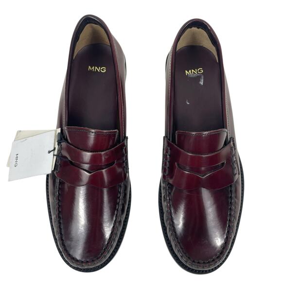 Mango MNG Round Toe Leather Penny Loafer Burgundy Red Size 38/ US 7.5 - Picture 4 of 13